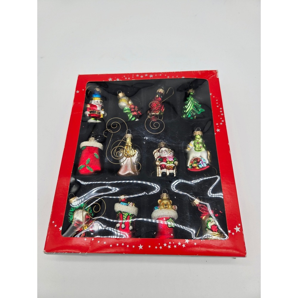 Macys Holiday Lan 12 Glass Ornaments 2.25" 2011 Set Mini Molds NEW
